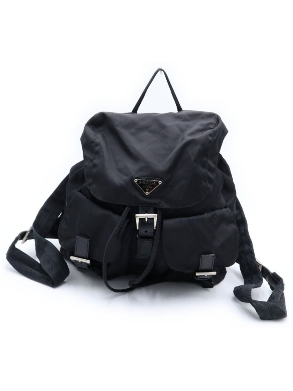 Prada Triangular Plate Tessuto Backpack Black Nylon